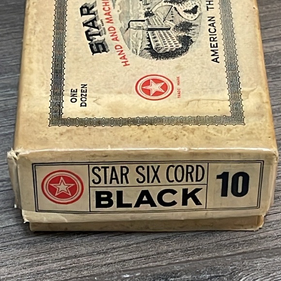 Vintage original box of 12 Black Wooden Spools of Star Six 10 Cord 50 Yards - Picture 7 of 8